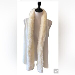 Womens Styline One Size Sweater Fur Trim White Knit Kimono Cardigan Shawl Wrap